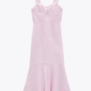 Zara Light Pink Tweed Bustier Midi Dress